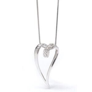 White Gold Plated Heart Necklace with Crystals